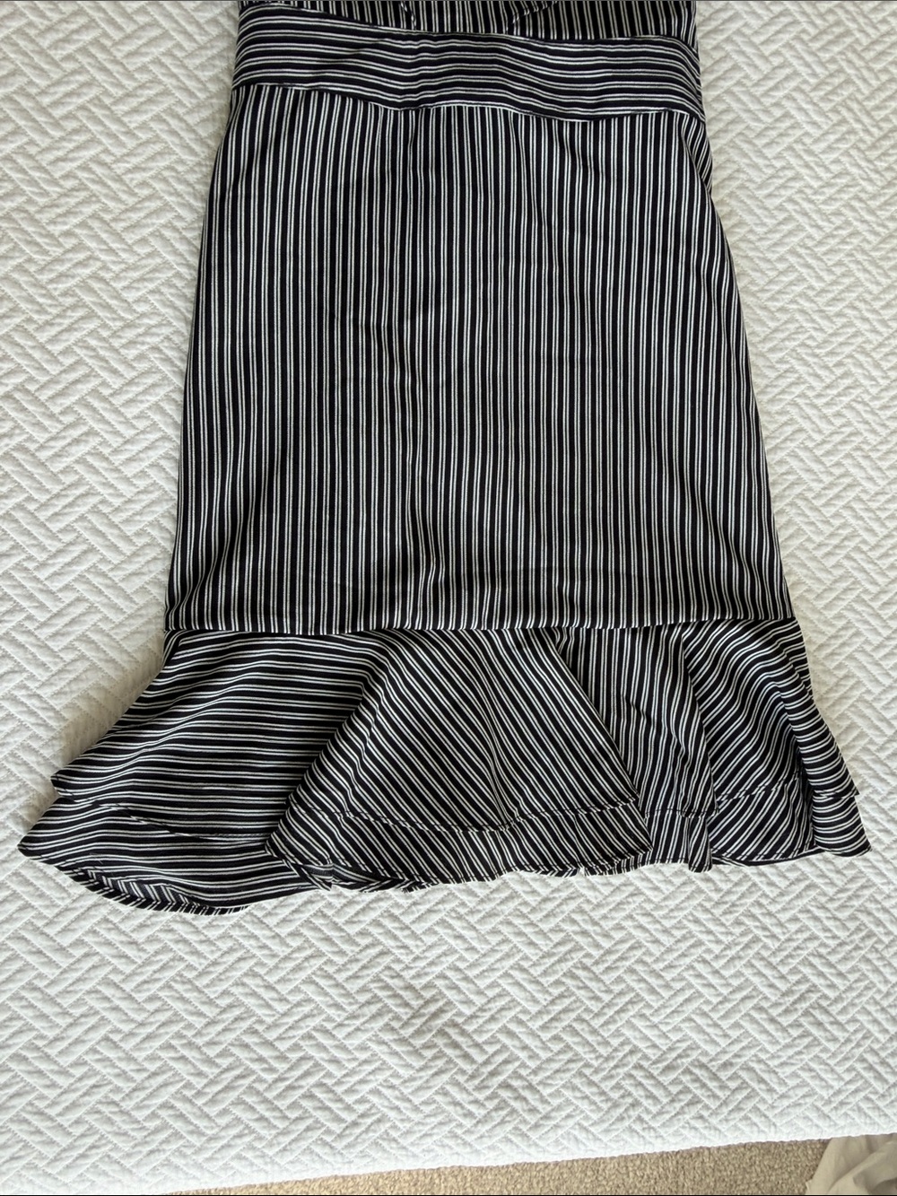J.O.A. Black and White Vertical Stripe Ruffle Midi Dress - Picture 4 of 7